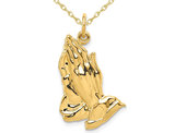 14K Yellow Gold Praying Hands Pendant Necklace with Chain